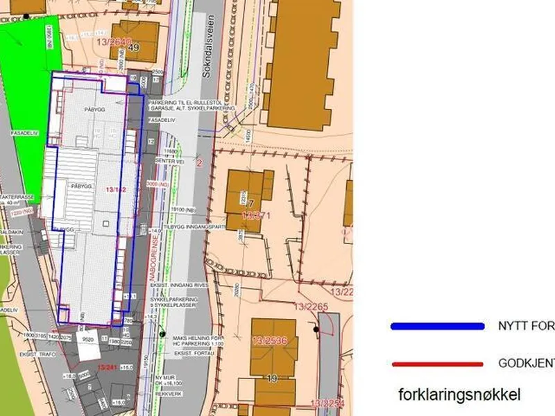 Illustrert ønsket endring i blått.