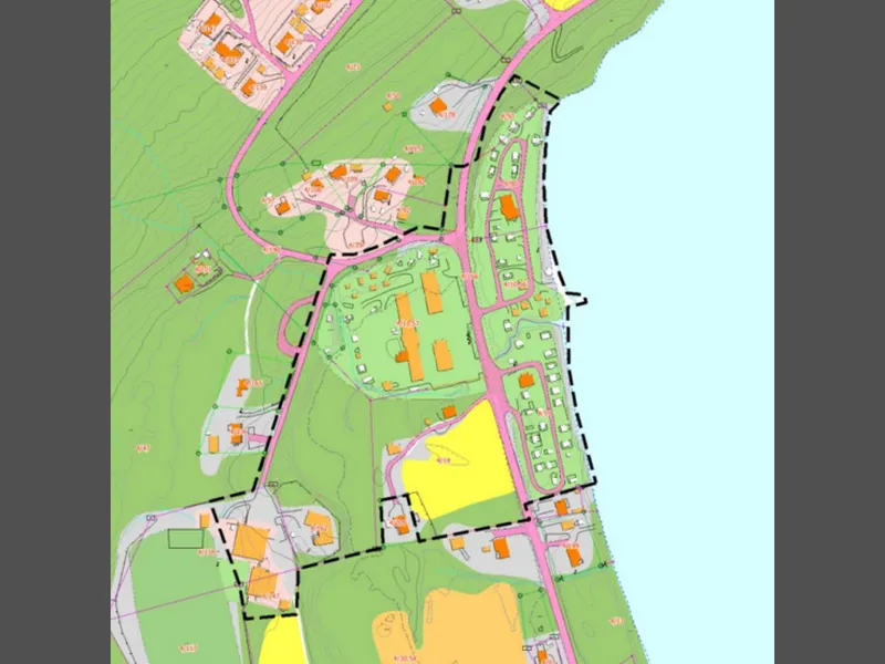 bilde av kart over området Olderfjord, markert område for berørt område reguleringsarbeid