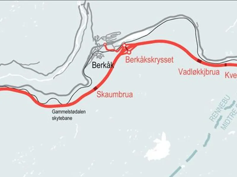 Figur 1 Oversiktskart E6 Ulsberg-Vindåsliene (E6UV). Ill. Nye Veier