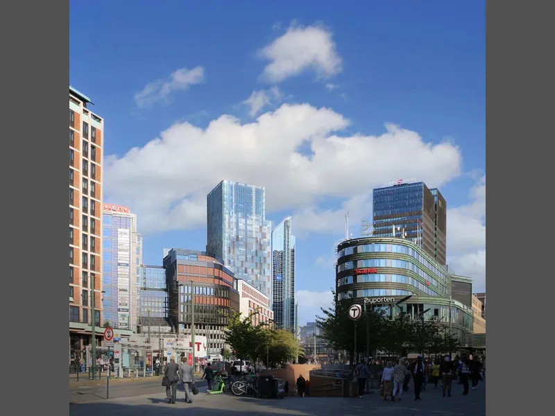 Over spektrum sett fra Jernbanetorget. (Illustrasjon: LPO Arkitekter)
