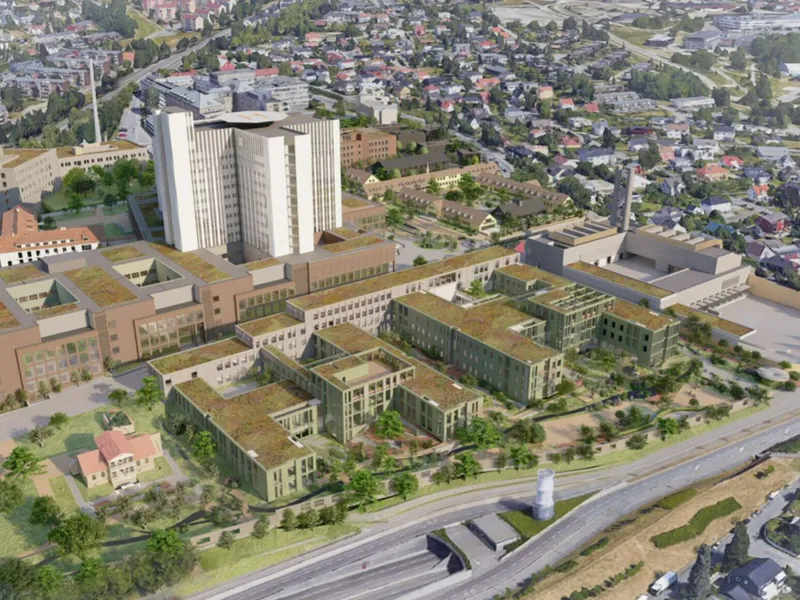 Helse Sør-Øst RHF har innstilt AF Decom til entreprisen for felles entreprenørrigg i forbindelse med utbyggingen av Nye Aker. Illustrasjon: Helse Sør-Øst RHF.
