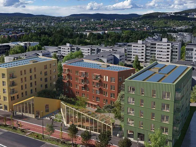 Boliger og nabolagshus i samme OBOS-prosjekt på Furuset i Oslo.