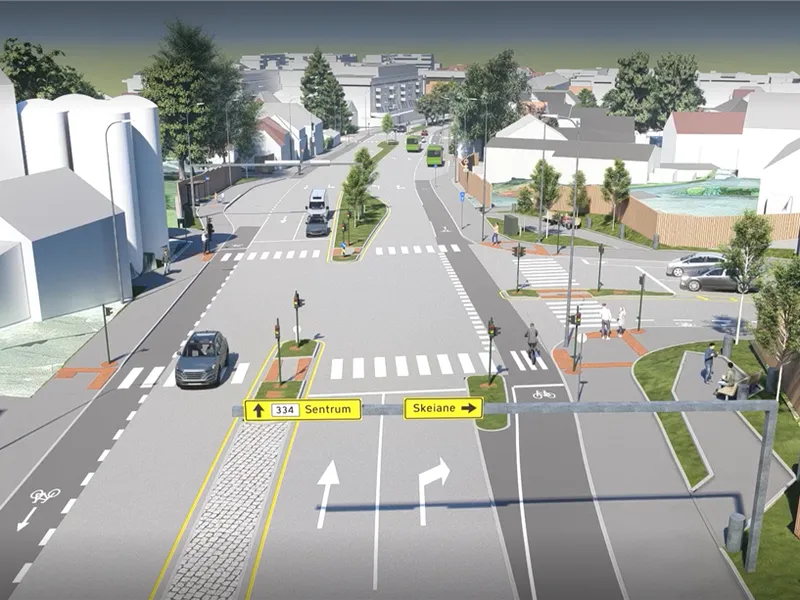 Illustrajsonsbilde av bilvei og sykkelvei i Oalsgata - Klikk for stort bilde