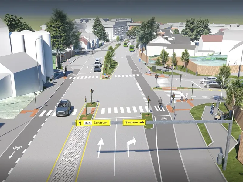 Illustrajsonsbilde av bilvei og sykkelvei i Oalsgata - Klikk for stort bilde