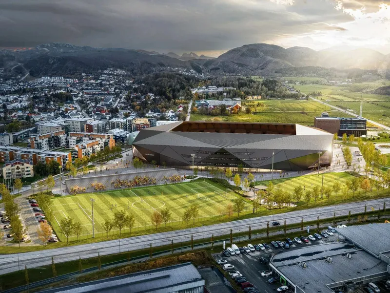 Slik kan det nye stadionet til Bodø/Glimt bli. Illustrasjon: Nordic Office of Architecture/Consto.