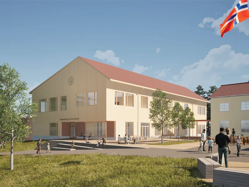 Grafisk bilde av skole badet i sollys - Klikk for stort bilde