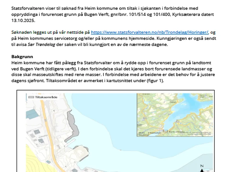 Utklipp fra Statsforvalterens brev. Kartutsnitt over Bugen. 