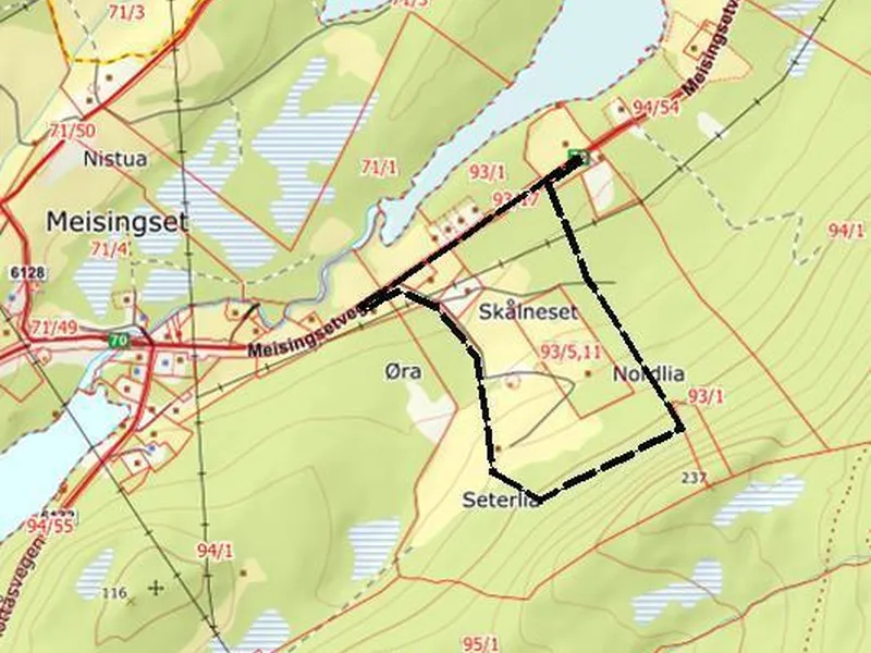 Kart med påtegnet midlertidig plangrense. - Klikk for stort bilde