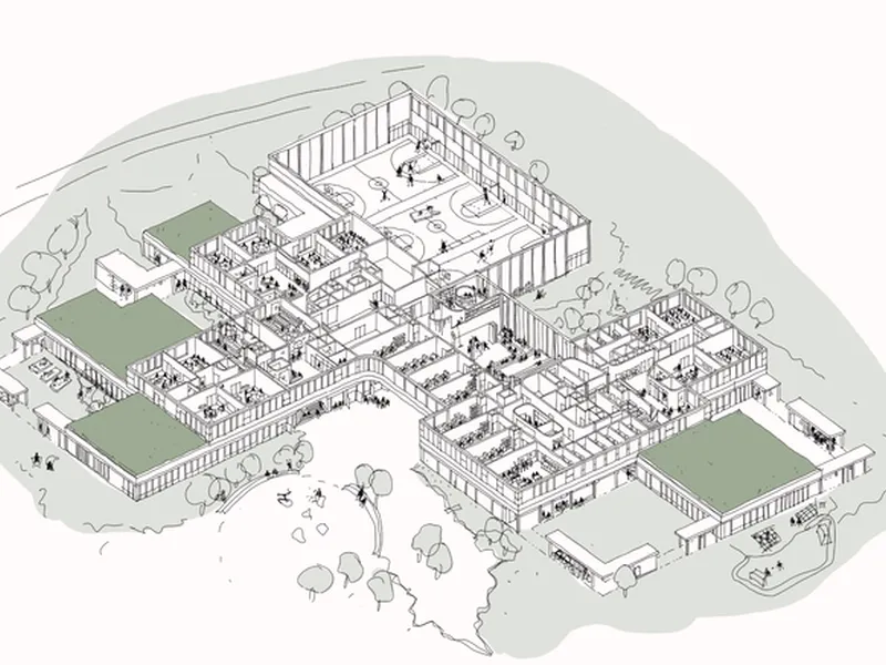 Skisse over skolen. Holar Arkitekter ©Holar Arkitekter