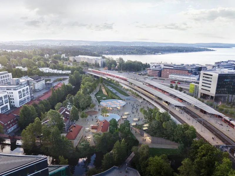 Lysaker T-banestasjon. Illustrasjon: Asplan Viak, Arup og Longva arkitekter.