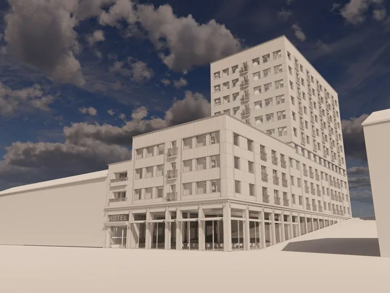 Det nye hotellet i Narvik sentrum vil få byggestart til høsten.. Illustrasjon: Arkitekt Andreas Stenman