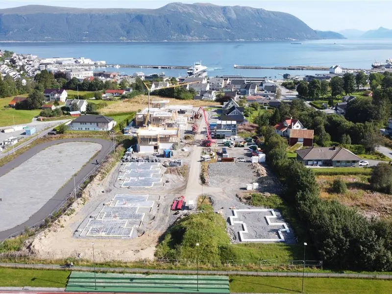 dronefoto av byggeplassen - Klikk for stort bilete
