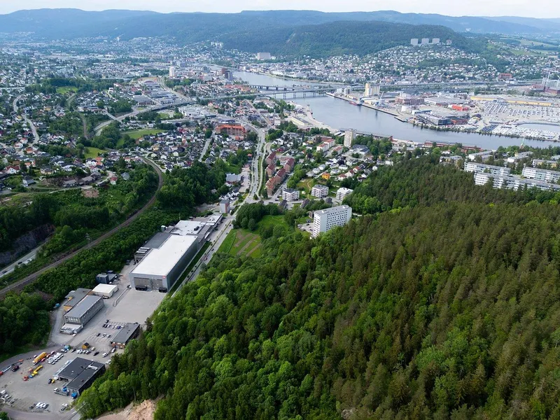 Tatt fra lufta med utsikt mot Drammen.