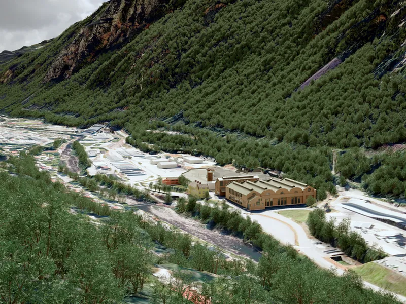 Anlegget på Rjukan slik det kan bli seende ut. Illustrasjon: Aker Horizons Asset Development.
