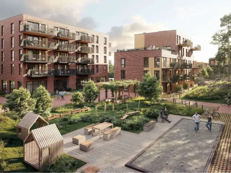 Selvaag Bolig og Ø.M. Fjeld har signert kontrakt om byggingen av 210 leiligheter i boligprosjektet Snøbyen Pluss. Illustrasjon: Eve Images