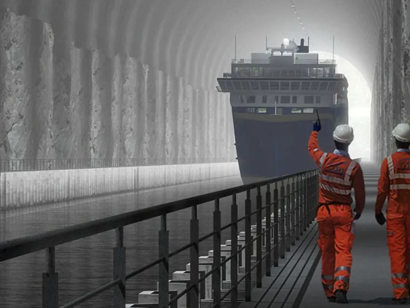 Til høsten starter konkurransen om hvem som skal bygge verdens første skipstunnel. Illustrasjon: Kystverket.