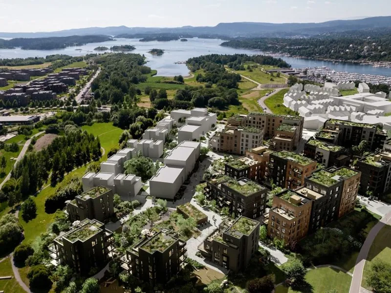 Oversiktsbilde fra prosjektområdet på Storøykilen, Fornebu. Ill. OBOS