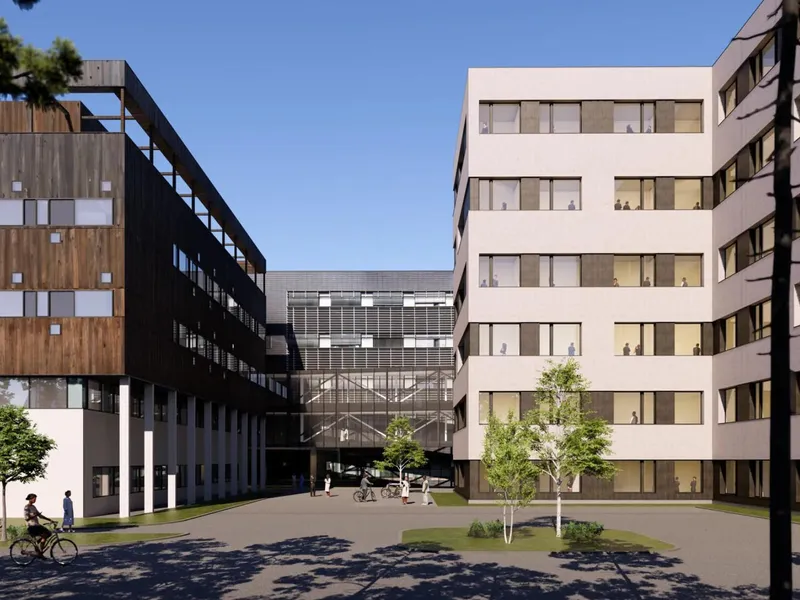 Nytt behandlingsbygg på Ahus. Sykehuset understreker at illustrasjonen er veiledende, og at byggets utforming kan endre seg.. Illustrasjon: Nordic Office of Architecture