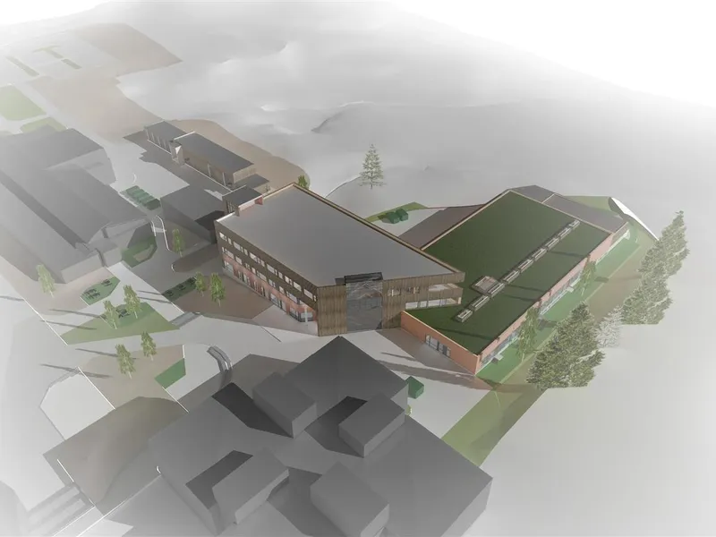 Arkitekttegning av bygg.  - Klikk for stort bilde