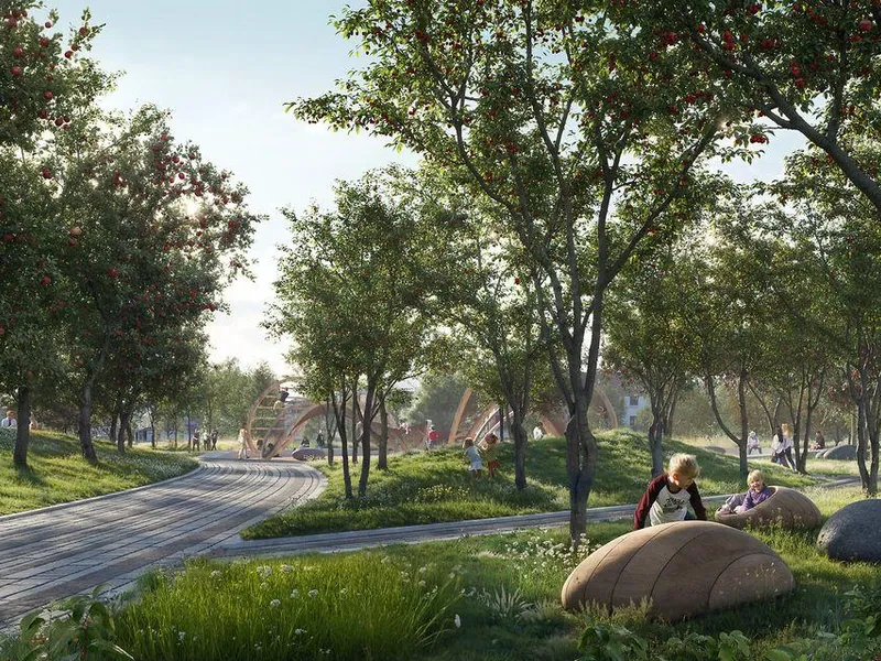 Skisse av hvordan parken i Gran sentrum kan se ut.